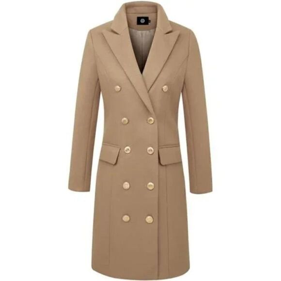 New Womens Winter Wool Coats Double Breasted Camel Long Elegant Coat - Picture 4 of 8